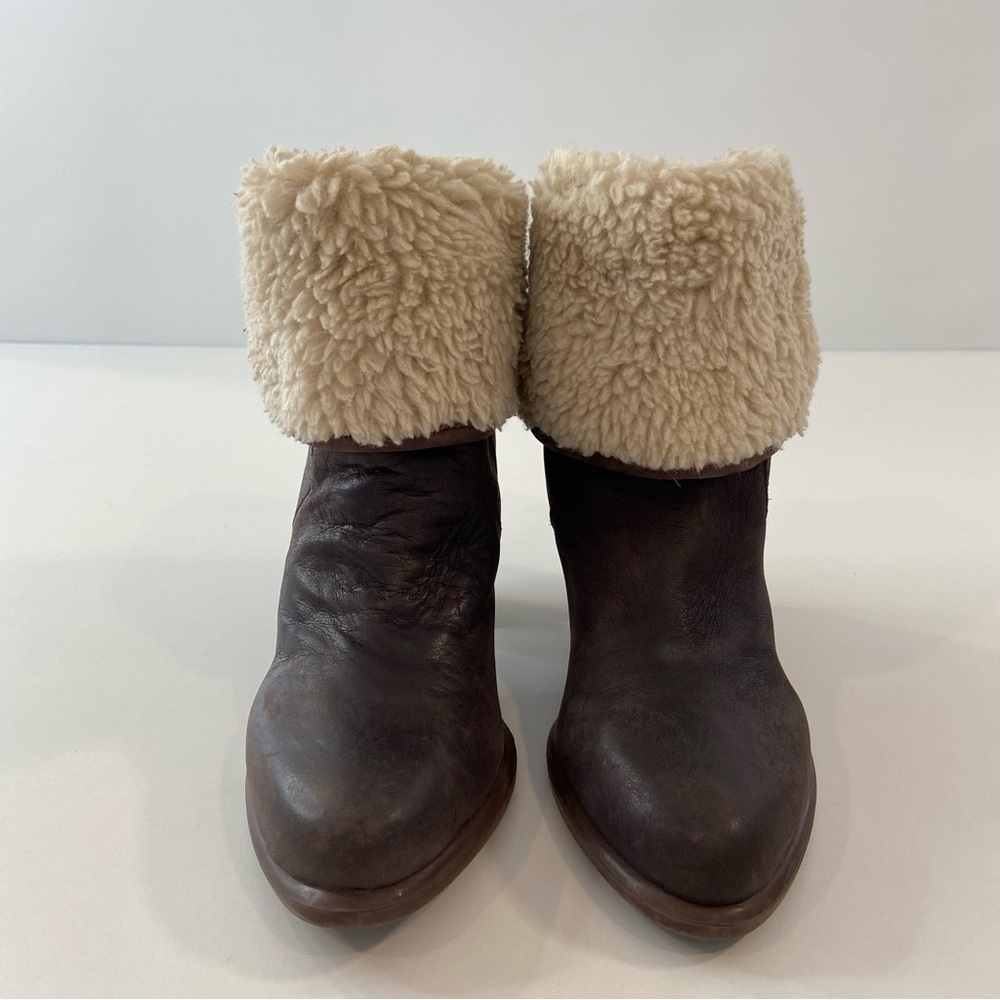 Tommy Hilfiger heeled ankle boots brown genuine leather shearling size 8 almond - Picture 5 of 16
